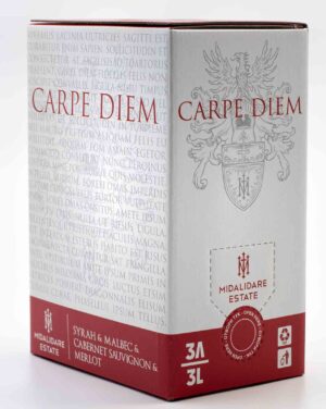 Midalidare Carpe Diem Red 3l Bag in Box – balenie bulharského červeného vína na bielom pozadí