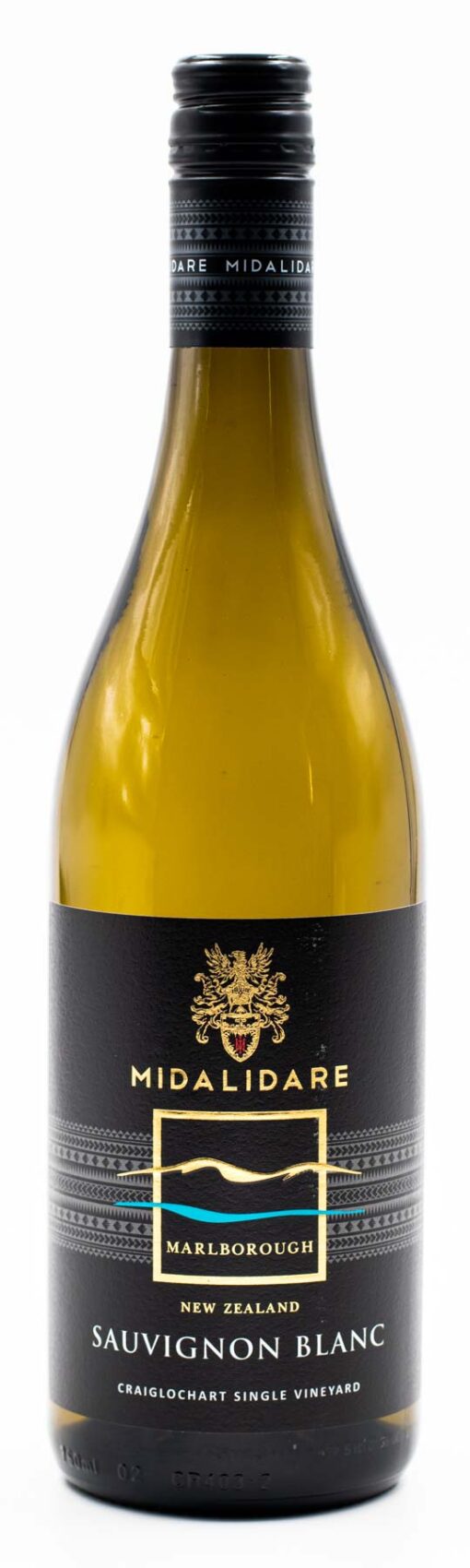 Detail fľaše vína Midalidare Sauvignon Blanc - bulharské vína z Nového Zélandu.